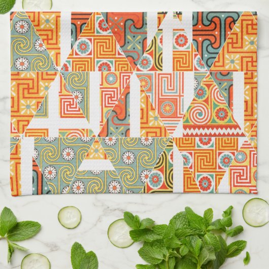 Crazy Diamond Floral Art Muster Orange Kitchen Geschirrtuch (Gefaltet)