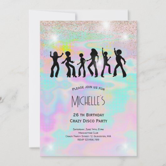 Crazy disco holografische psychedelische Geburtsta Einladung (Vorderseite)
