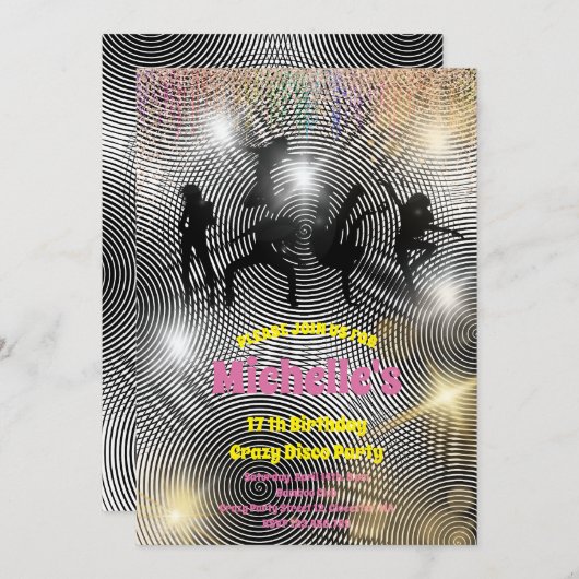 Crazy Disco Psychedelic Geburtstag Einladung (Vorne/Hinten)