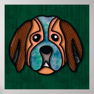 Crazy dog face mit bunten, abstrakten Mustern Poster
