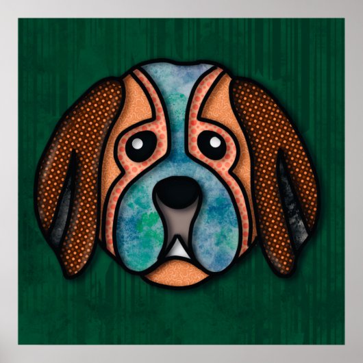 Crazy dog face mit bunten, abstrakten Mustern Poster (Vorne)