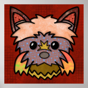 Crazy dog face mit bunten, abstrakten Mustern Poster