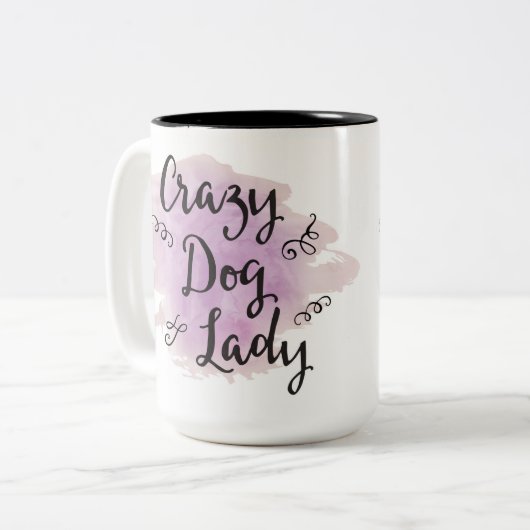 Crazy Dog Lady (Lila) Zweifarbige Tasse (Vorderseite Links)
