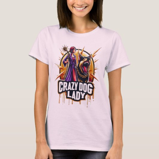 Crazy Dog Lady mit ihrem Hund aus der Feenschau T-Shirt (Vorderseite)