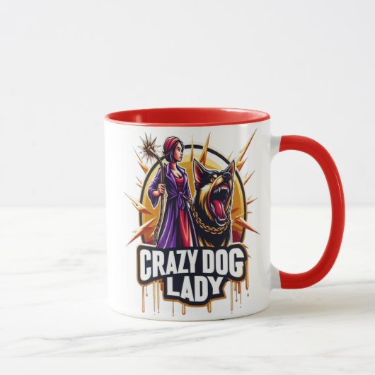 Crazy Dog Lady mit ihrem Hund aus der Feenschau Tasse (Rechts)