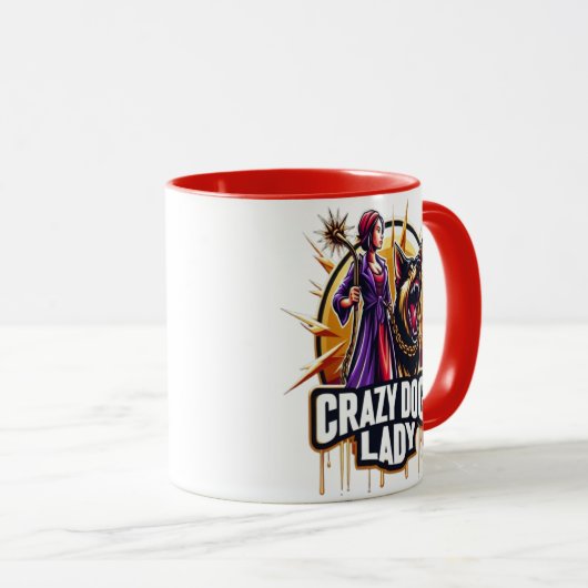 Crazy Dog Lady mit ihrem Hund aus der Feenschau Tasse (VorderseiteRechts)