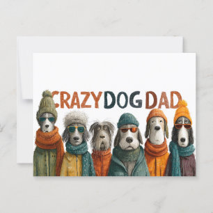 "Crazy Dog Vater" mit Hunden in Winterkleidung Postkarte