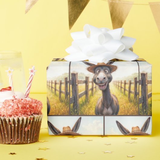 Crazy Donkey trägt einen Strohhut Geschenkpapier (Geburtstagsparty)