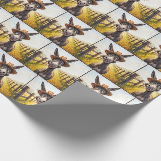 Crazy Donkey trägt einen Strohhut Geschenkpapier (Ecke)