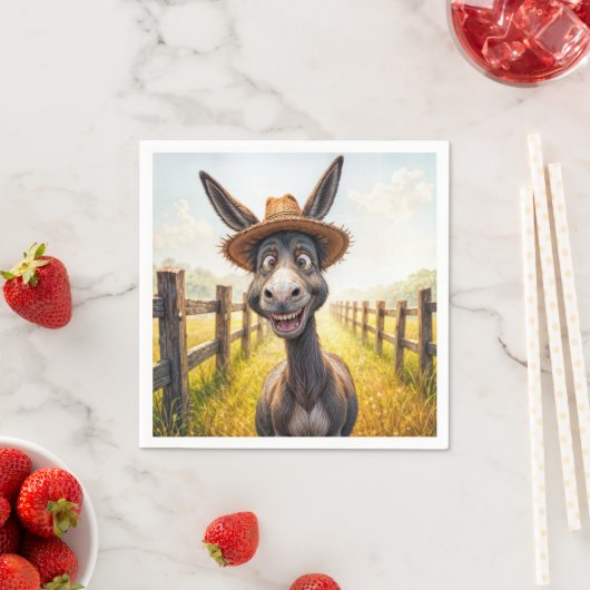 Crazy Donkey trägt einen Strohhut Serviette (Beispiel)