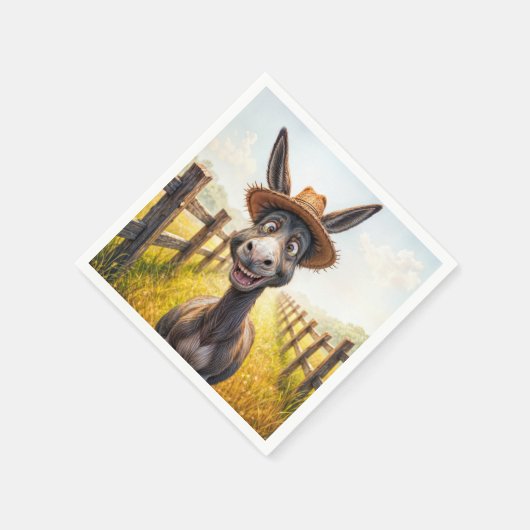 Crazy Donkey trägt einen Strohhut Serviette (Ecke)