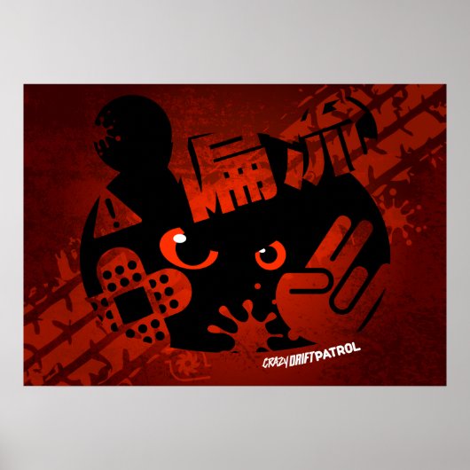 Crazy Drift Patrol - Aggressive Panda-Silhouette Poster (Vorne)