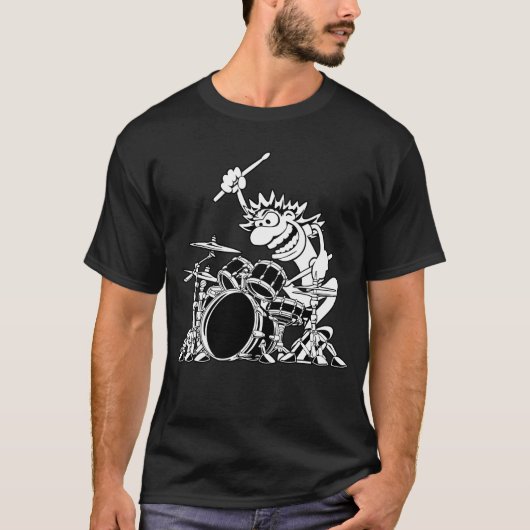 Crazy Drummer Cartoon Illustration T-Shirt (Vorderseite)