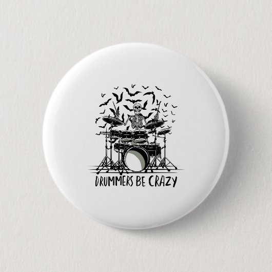 Crazy Drummer Skeleton Design Button (Vorderseite)