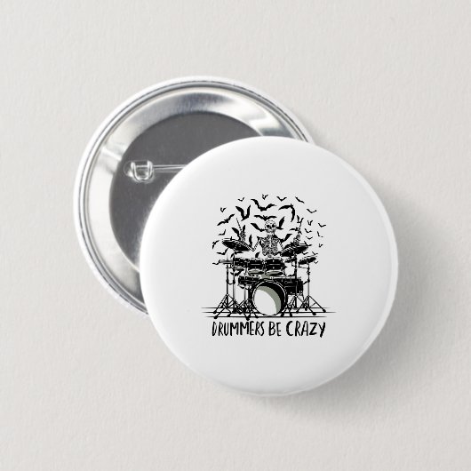 Crazy Drummer Skeleton Design Button (Vorne & Hinten)