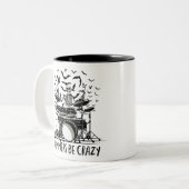 Crazy Drummer Skelettdesign Zweifarbige Tasse (Vorderseite Links)