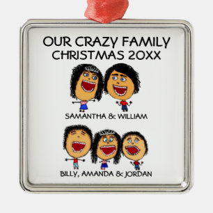 Crazy Family of Five Cartoon Ornament Aus Metall