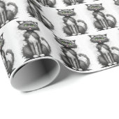 Crazy Feline on White Geschenkpapier (Rolleneckpunkt)