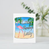 Crazy Flamingo Lady Postkarte (Stehend Vorderseite)