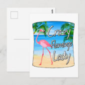 Crazy Flamingo Lady Postkarte (Vorne/Hinten)