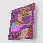 Crazy Floral Patchwork farbenfrohe Lila Alles-Over Quadratische Wanduhr (Winkel)