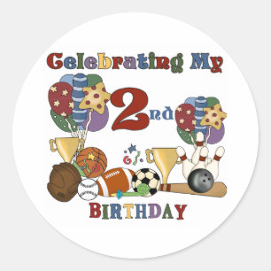 Crazy for Sports 2. Geburtstag T - Shirt und Gesch Runder Aufkleber