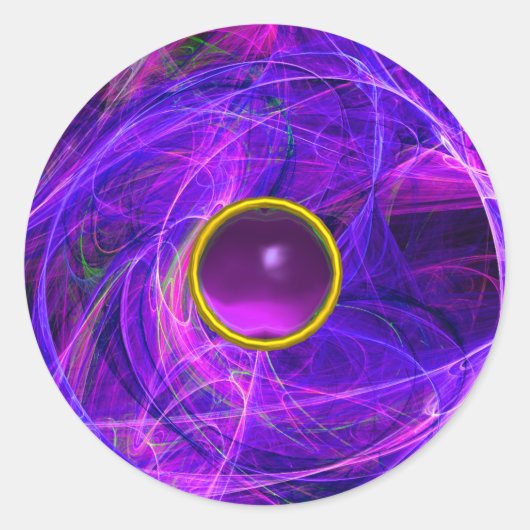 CRAZY FOTON Lila Gemstone Blue Fraktale, Wirbel Runder Aufkleber (Vorderseite)