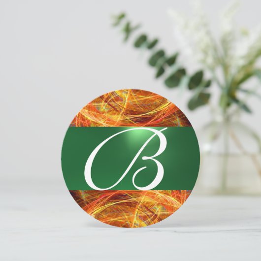 CRAZY FOTON MONOGRAM Gelb Smaragdgrün Einladung (Stehend Vorderseite)