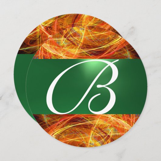 CRAZY FOTON MONOGRAM Gelb Smaragdgrün Einladung (Vorne/Hinten)