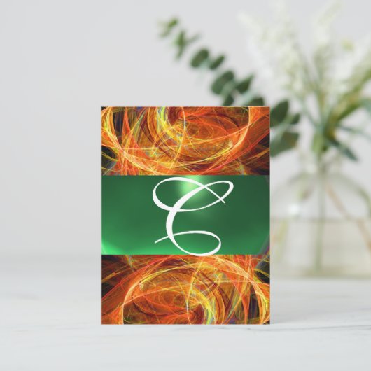 CRAZY FOTON MONOGRAM Gelb Smaragdgrün Einladung (Stehend Vorderseite)