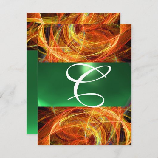 CRAZY FOTON MONOGRAM Gelb Smaragdgrün Einladung (Vorne/Hinten)