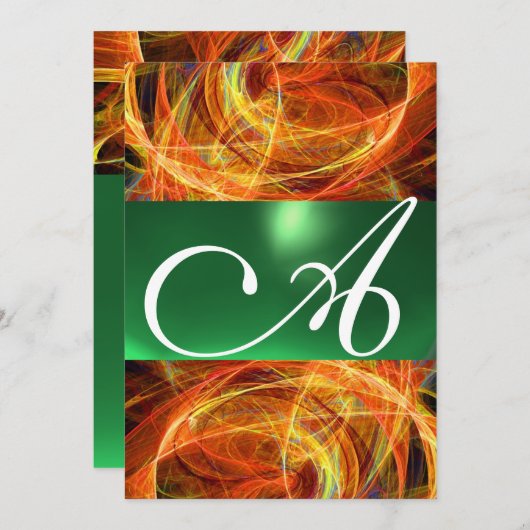 CRAZY FOTON MONOGRAM Gelb Smaragdgrün Einladung (Vorne/Hinten)