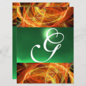 CRAZY FOTON MONOGRAM Gelb Smaragdgrün Einladung (Vorne/Hinten)