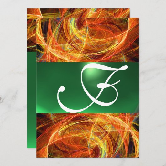 CRAZY FOTON MONOGRAM Gelb Smaragdgrün Einladung (Vorne/Hinten)