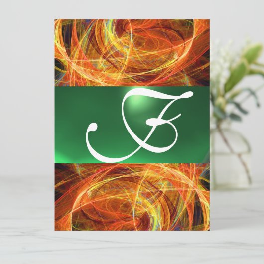 CRAZY FOTON MONOGRAM Gelb Smaragdgrün Einladung (Stehend Vorderseite)