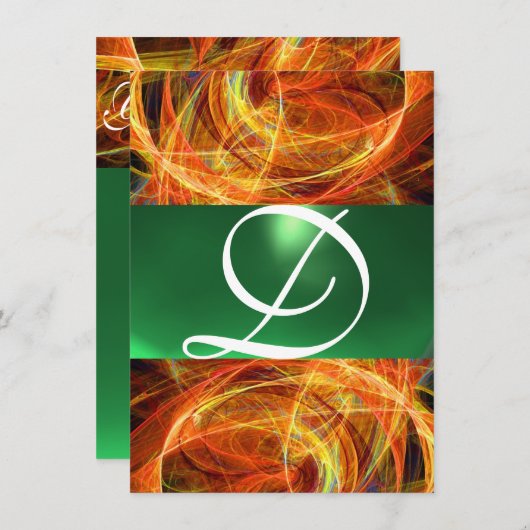 CRAZY FOTON MONOGRAM Gelb Smaragdgrün Einladung (Vorne/Hinten)