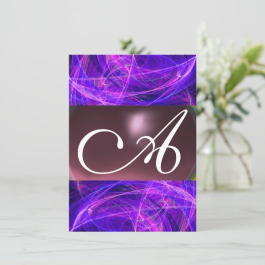 CRAZY FOTON MONOGRAM lila schwarzer uAwg Einladung (Stehend Vorderseite)