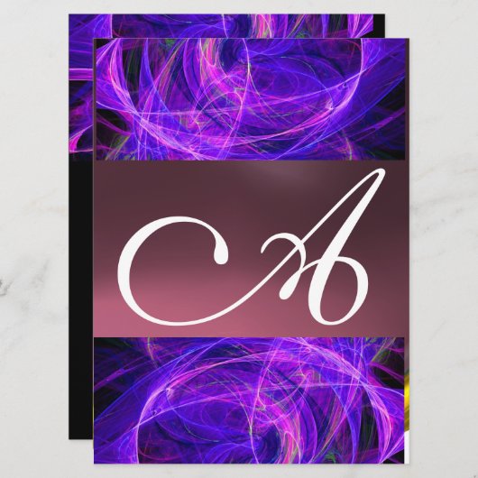 CRAZY FOTON MONOGRAMM lila Einladung (Vorne/Hinten)