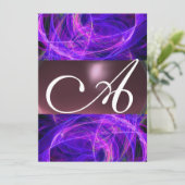 CRAZY FOTON MONOGRAMM lila Einladung (Stehend Vorderseite)