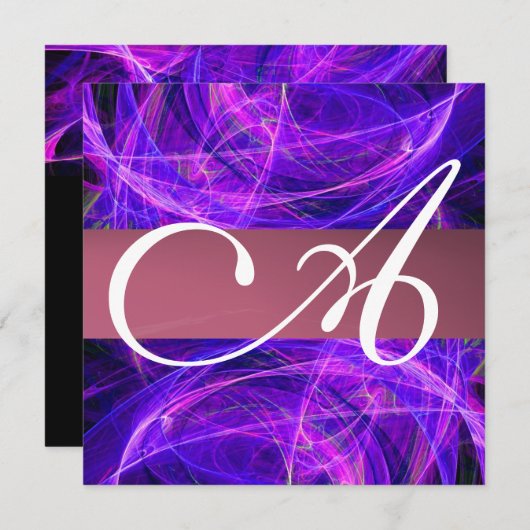 CRAZY FOTON MONOGRAMM lila Einladung (Vorne/Hinten)