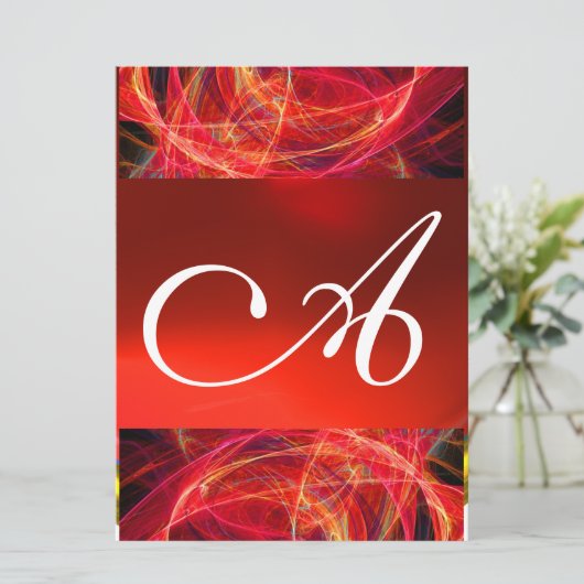 CRAZY FOTON MONOGRAMM Rot Rosa Einladung (Stehend Vorderseite)