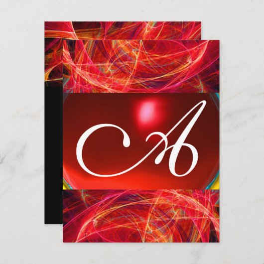 CRAZY FOTON MONOGRAMM Rot Rosa Einladung (Vorne/Hinten)