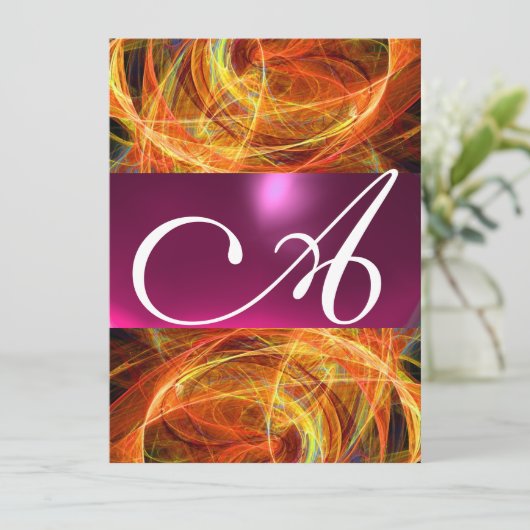 CRAZY FOTON MONOGRAMM schwarz rosa Einladung (Stehend Vorderseite)