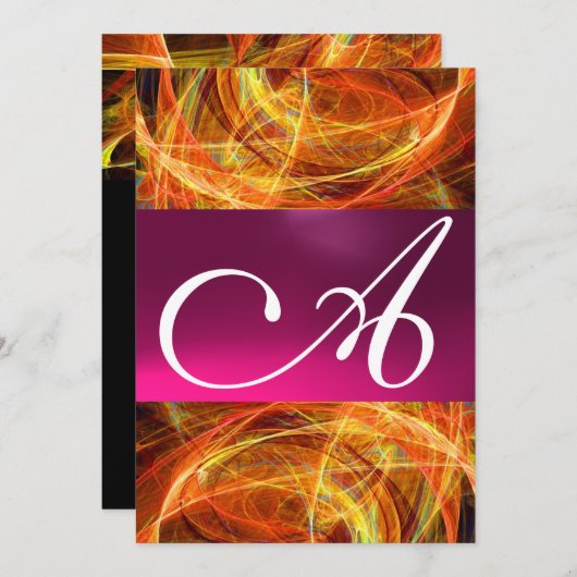 CRAZY FOTON MONOGRAMM schwarz rosa Einladung (Vorne/Hinten)