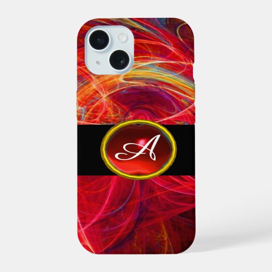 CRAZY FOTON RED RUBY GEM STONE MONOGRAM iPhone 15 HÜLLE (Rückseite)