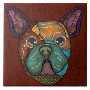 Crazy French Bulldog hässlich Gesicht Keramik Tile Fliese