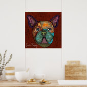 Crazy French Bulldog ist handbemalt Poster (Küche)