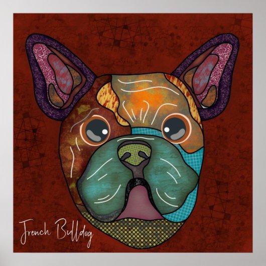 Crazy French Bulldog ist handbemalt Poster (Vorne)