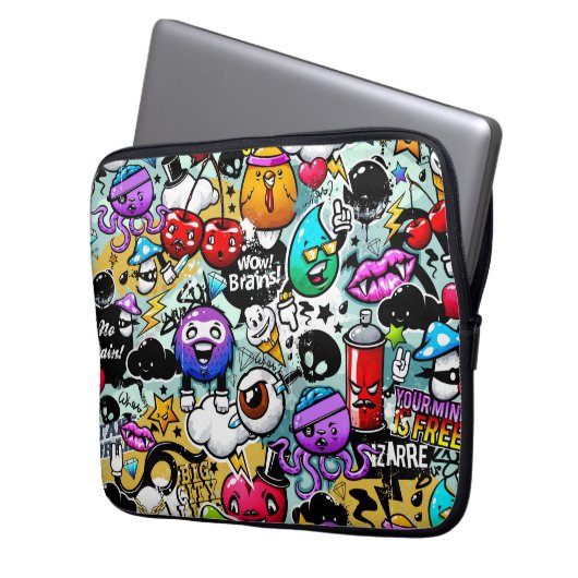 Crazy Frucht und Gemüse Graffiti Laptopschutzhülle (Vorderseite Links)