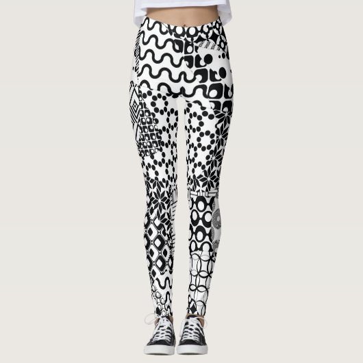 Crazy, Funky, Black and White Pattern, Cool Leggings (Vorderseite)